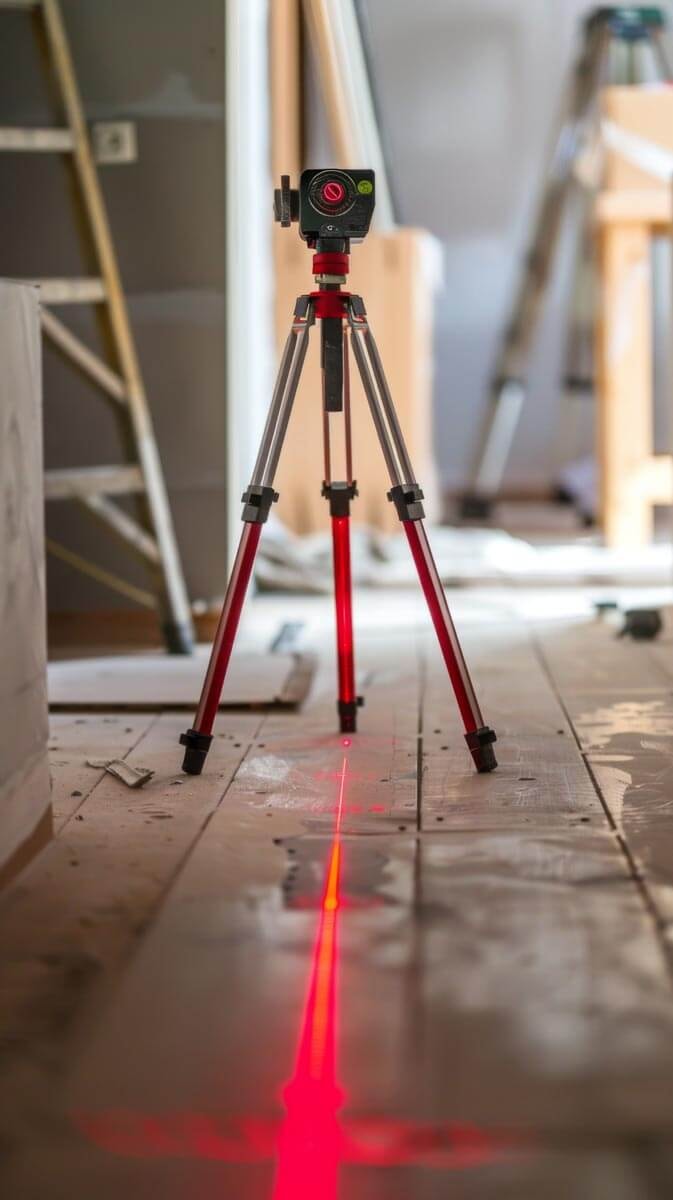 Kamera auf einem Stativ mit Baustelle im Hintergrund