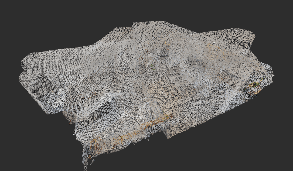 Annähernd rechteckige Matterport-Punktwolke eines Obergeschosses.